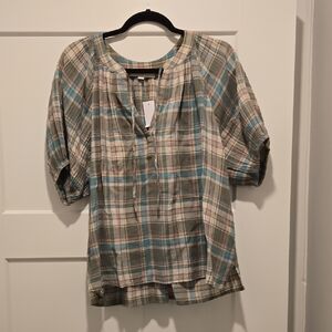 Loft Plaid Women's Top - Blue and Green